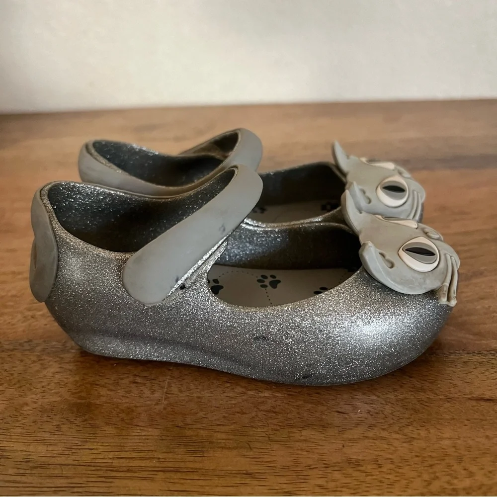 Mini Melissa Toddler Silver Glitter Cat Shoes Size 7